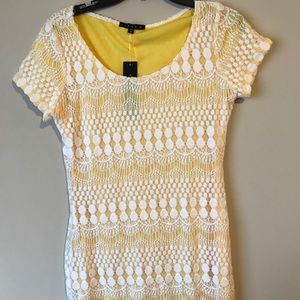 Tiana B. Yellow and white lace dress